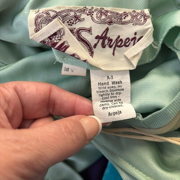 Vintage 70s One Shoulder Mint Green Maxi Dress Small Ruffle Overlay Zipper - Picture 10 of 12